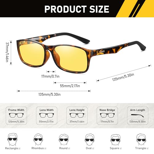 DUCO Night Vision Glasses for Men and Women Anti Glare Night Driving Glasses Polarized UV400 Protection Yellow Glasses 2233