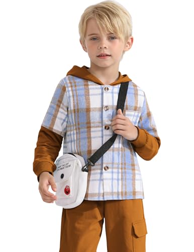 Image of 2Pcs Boys Clothes Sweatsuit Set Hoodie Flannel Plaid Shirt and Jogger Pants for Kids Fall Winter Spring Outfits