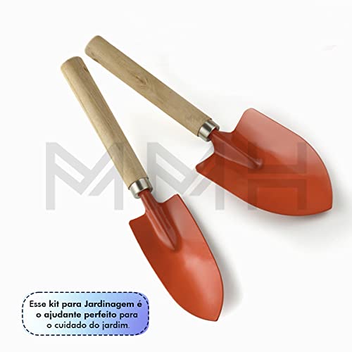 Kit Jardinagem Conjunto Com 4 Peças Cabo De Madeira + Luva