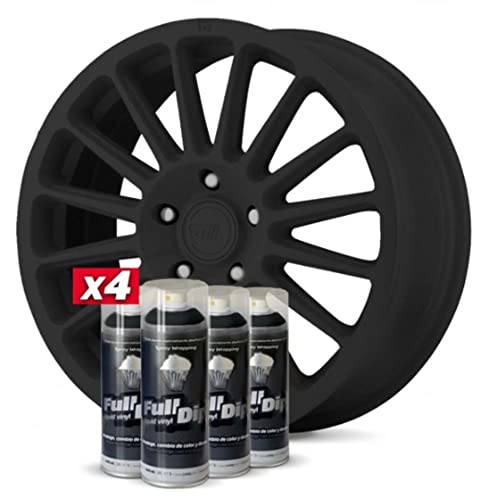AutoFullCar - Confezione di cerchi - 4 spray Full Dip Vinile Liquido - Nero Opaco - Adatto per cerchi da 15 a 18 pollici - 400 ml. Unità