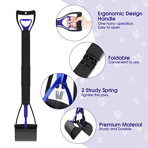 Karina Quratz 32" Pooper Scoopers For Large Small Dogs (Blue) Pet Pooper Scoopers With Long Handle Foldable Durable Lightweight Waste Pick Up Shovel Tools For Lawns Grass Dirt Gravel+Dog Poop Bag #TOP2