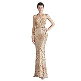 Leyidress Women's Sexy Sequins Trumpet Mermaid Dresses Gold Evening Dress Long Party Prom Gown 10