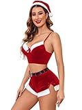 Avidlove Womens Sexy Santa Costume Lingerie Set Velvet Bra and Panty Christmas Set Red M