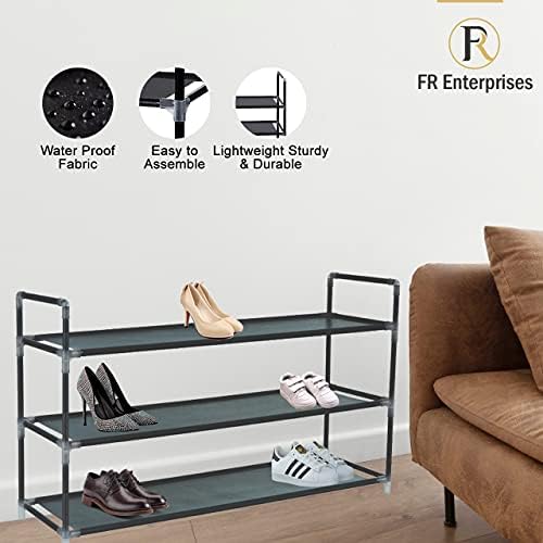 Frenterprises 3 Tier Shoe Rack  Waterproof Fabric  Space Saving Shoe Storage for Living Room, Hallway, and Cloakroom  Easy Assemble  86cm x 28cm x 48cm