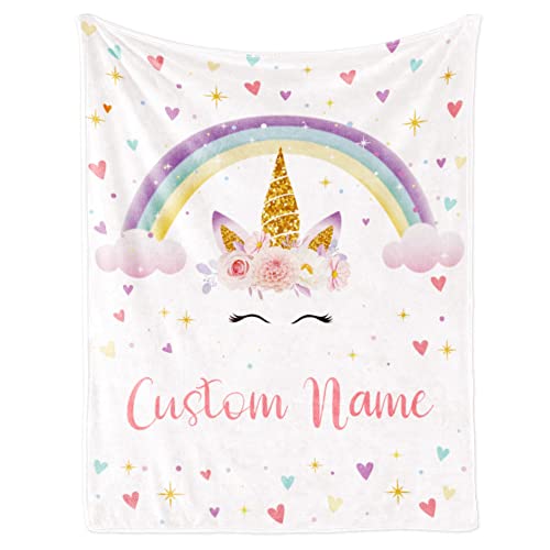 Image of Personalized Horse Blanket with Name for Girl Custom Name Blanket for Kids