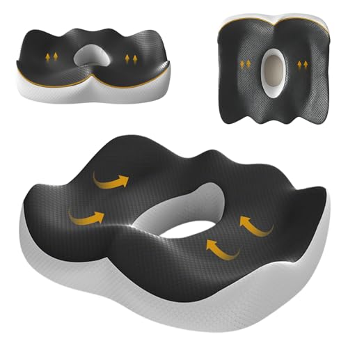 SJACXANM Cojín Coccyx, Cojín ergonómico asiento, cojín conductor de espuma con agujero central, cojín de coche para silla de oficina, juego y asiento de coche (Negro)