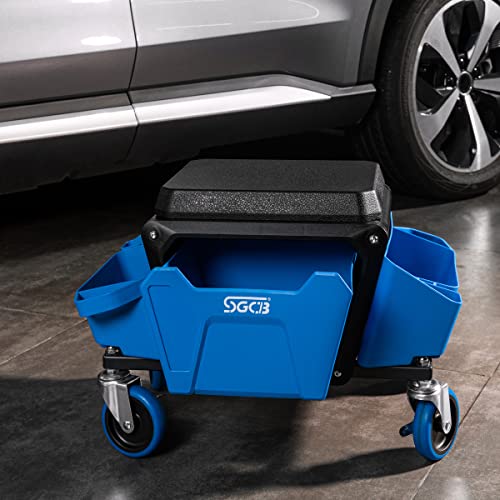 Sgcb Automotive Mobile Rolling Mechanics Stool - Heavy Duty Roller Creeper Seat Soft Rubber Cushion Brake Wheels Storage Drawers Tray Roller Seat For Home Diy Garage Car Detail, 330Lb Load Bear #TOP7