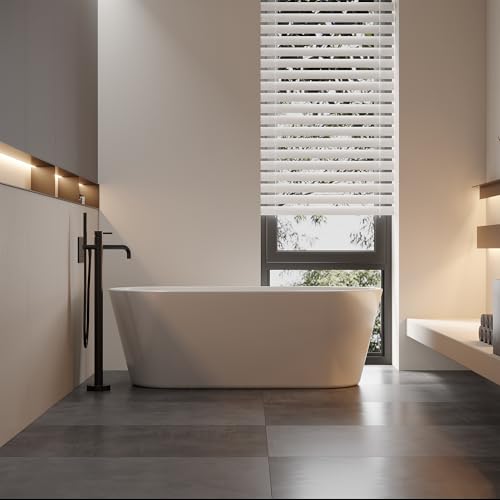 Image of 59 InchFreestanding Bathtub Acrylic Soaking Tub with Integrated Overflow, Modern Freestanding Tub /Free Standing Tub for Small Bathroom Remodel, Deep Soaking Comfort, Stand Alone Tub Spa Feel
