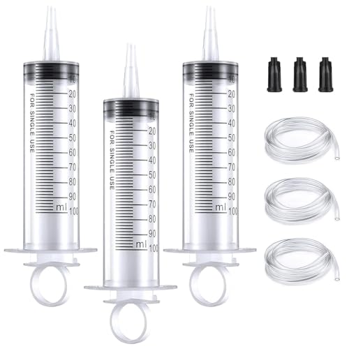 3 Stück 100ml Spritze Große Spritzen mit Schlauch für Wissenschaftslabore Ohne Nadel für Nachfüllen und Messen Öl Klebstoffapplikator von Flüssigkeiten Füttern von Haustieren wissenschaftliche Labors