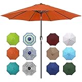 Blissun 9' Outdoor Aluminum Patio Umbrella, Market Striped Umbrella with Push Button Tilt and Crank (Orange)