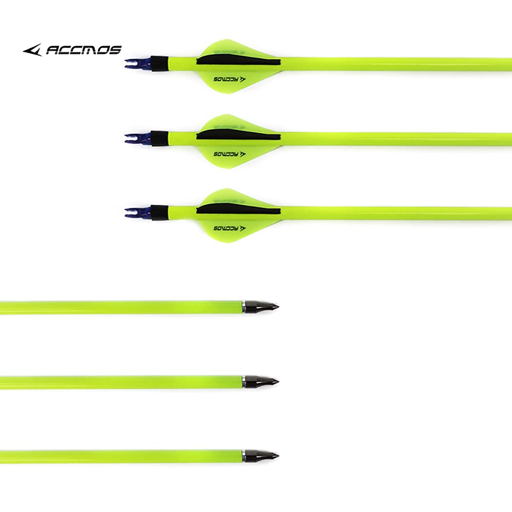 Flèches Aluminium 30″ (76 Cm) – Lot 12 – Spine 500 – 7075-T6 – Pointes Interchangeables – Pour Arc Classique, Compound, Arc Long – Plumes Jaunes