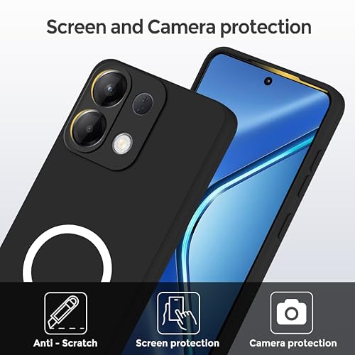Image of SBMS Silicone Back Cover Case for Oppo K13 5G | Soft Micro-Fibre Lining Inside | Magsafe Print On Back Side Camera Protection Bump | Shockproof Case for Oppo K13 5G(Magsafe Print Big Black)
