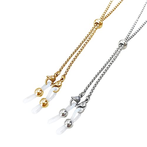 Metal Glasses Chain For Women Gold And Silver Eyeglasses Holder 2 Pcs Pack Women’s Eyeglass Chain Eyewear Retainer Eyeglasses Holder Around Neck #TOP5