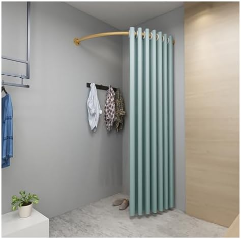 C Shaped Fitting Room Curtains for Privacy, Wall Mounted Dressing Room Partition, Light Coffee & Gold Rod, 80cm/31.5in, Ideal for Boutique & Home Changing Areas