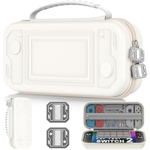 Larstylee Switch 2 Carrying Case with Protective Hard Shell, 24 Game Card Slots, Mesh Pocket Compatible with Nintendo Switch 2 (2025)/Switch/OLED Accessories, White Cover