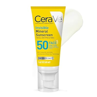 CeraVe Invisible Mineral Sunscreen SPF 50, Face Sunscreen for Sensitive Skin With Zinc Oxide & Titanium Dioxide, Vitamin E  Niacinamide  Ceramides, Oil Free, Travel Size 1.62 oz