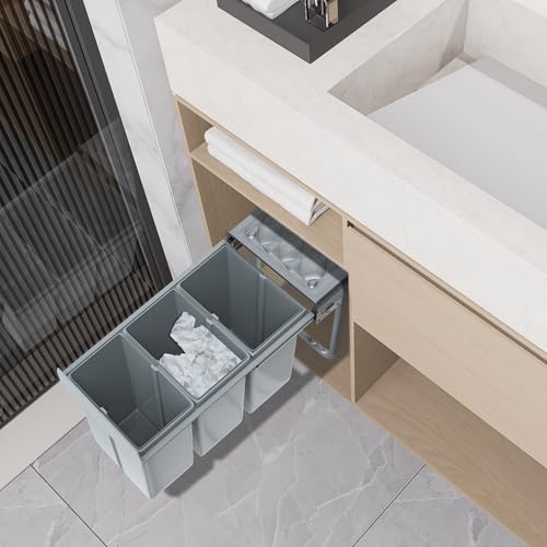 Miniatura 8 de Yuenfong Cubo De Basura Empotrable De 3 Compartimentos 3x10 Litros, Con Barras Telescópicas. Sistema De Separación De Residuos Con Cajones Extraíbles, 48 X 26 X 41,8 Cm