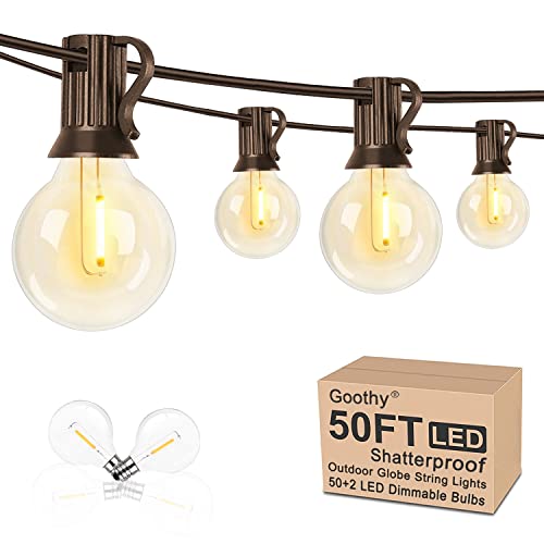 50Ft Led Globe String Lights Shatterproof Waterproof G40 Outdoor Patio String Light With 52 Dimmable Led Bulbs, Hanging Patio Lights For Indoor Bistro Pergola Tents Wedding Party Christmas Decor-Brown #TOP25