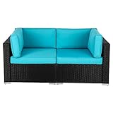 Wicker Loveseats Patio Sectional Corner Sofa Rattan Outdoor Thick Sofa Set