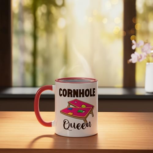 Taza de cerámica Cornhole Queen 11 oz rojo/blanco miniatura 3