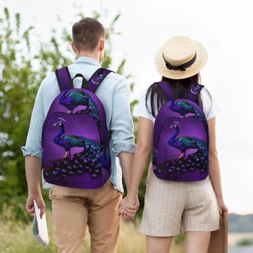 Mochilas de viaje ergonómicas con estampado de pavo real morado impermeable 6