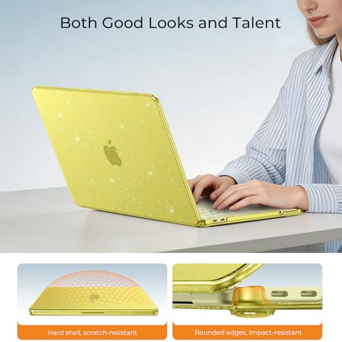 Image of EooCoo Compatible with Apple 2026 MacBook Neo Case 13 inch Mac Laptop A3404 with A18 Pro Chip & 13 inch Liquid Retina Display, Sparkly Transparent Hard Shell, Plastic Snap-on Cover, Glitter Crystal Citrus