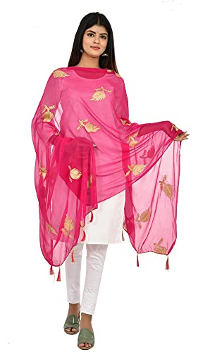 Image of YOUTHQUAKE Women's Golden Patti Work Embroidered Chiffon Dupatta for Womens & Girls With Latkan