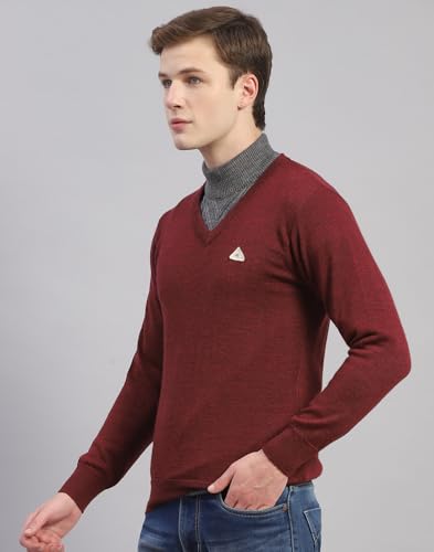 Image of Monte Carlo Shell Solid V Neck Pullover | Warm Woolen Pullover for Men | Soft Comfortable Knitted Winter Wear Sweater for Men's