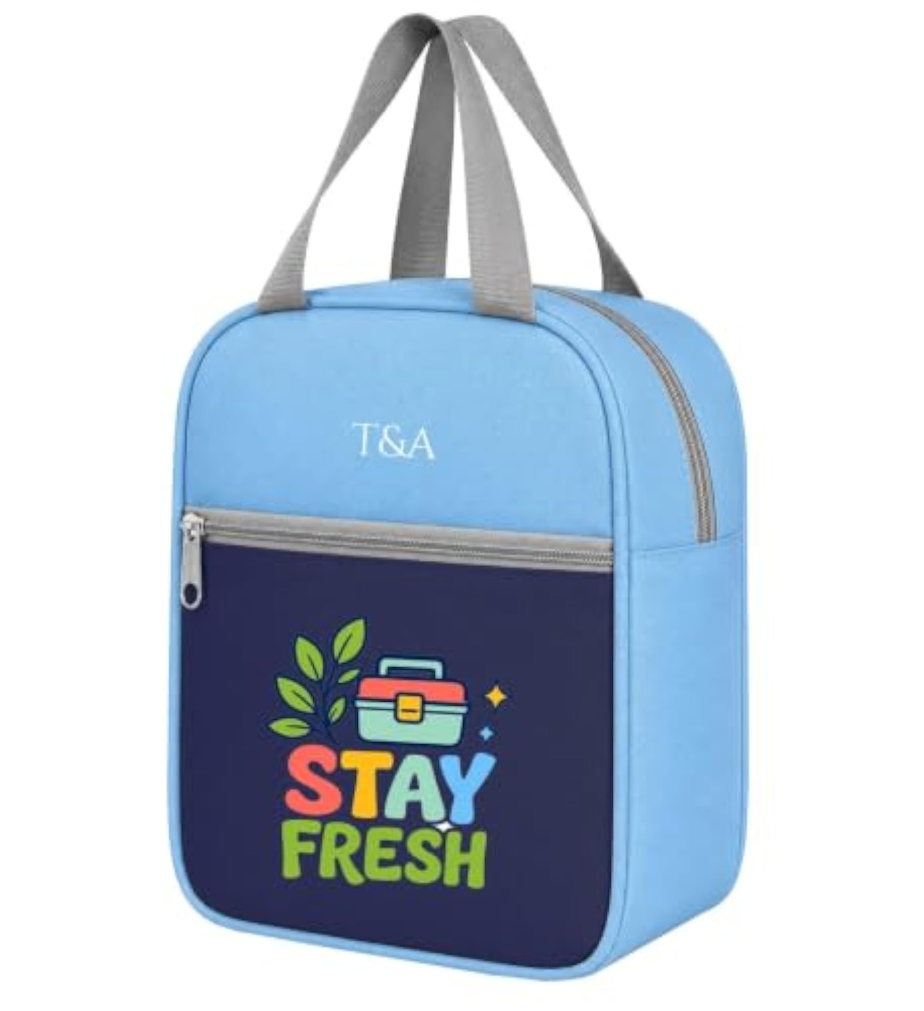 Portable Reusable Lunch Bag with Front Pocket and Zipper