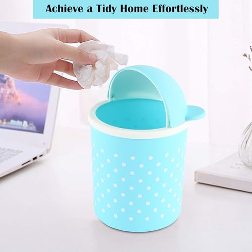 Image of Heart Home Pack of 3 Cute Small 1 Ltr Table Dustbin for Home & Office with Lid | Lightweight Mini Dustbin for Kitchen /Bedroom - Ideal for Desk, Countertops & Small Spaces | Sky Blue