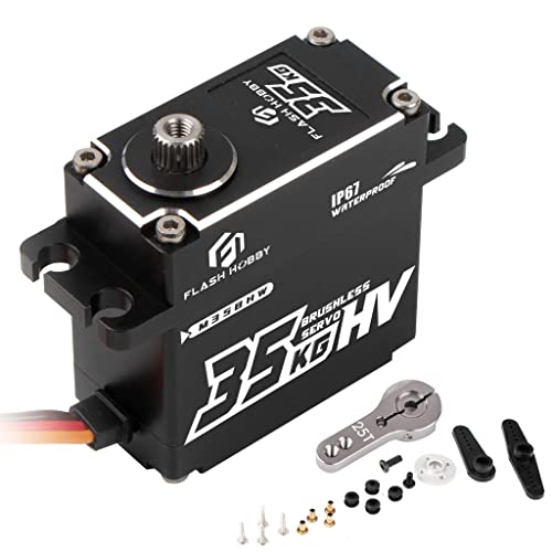 FLASH HOBBY M35BHW Waterproof I67 180 Degree 8.4V 35kg High Torque Digital Brushless Motor Servo Compatible with 1/8, 1/10, 1/12 RC Crawler Car, Robot, Boat,Plane