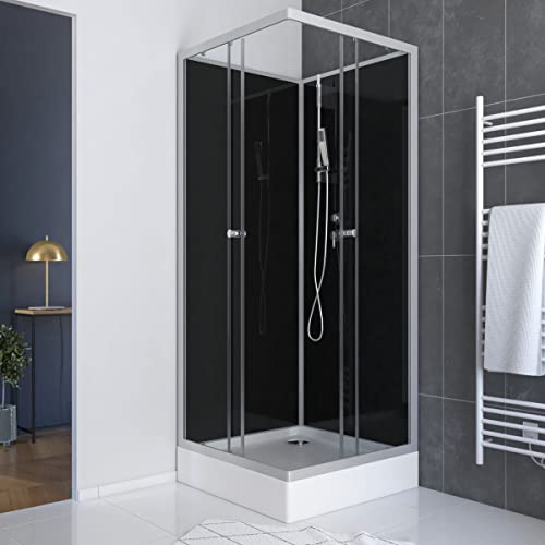 Cabine de douche carrée 80x80x195 - Portes coulissantes en verre trempé 5mm - SQUARY BLACK 2