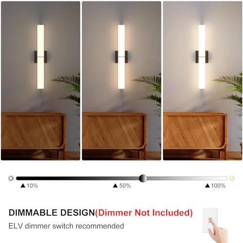 Image of 24 Inch 30W Led Bathroom Vanity Light,3000K-6000K Dimmable Vanity Lighting Fixtures with White Acrylic Lampshade,Indoor Hardwired Wall Light Over Mirror for Mirror Restroom(Black,1 Pack)