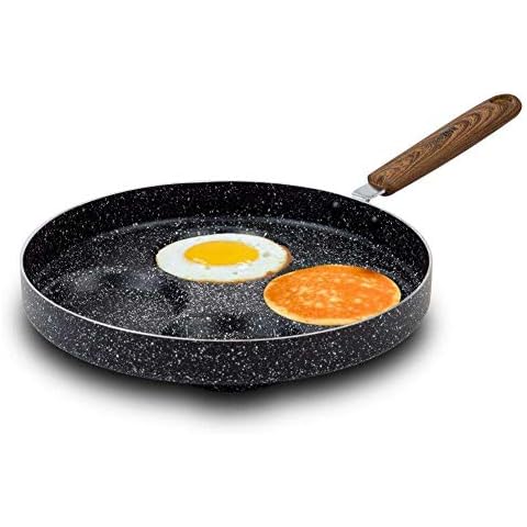 Nava Nature Non Stick Aluminium Pancake Pan with Scratch Resistant Compartments, Stone Coating and Heat Proof Handle, PFOA Free, Induction Compatible, 26cm Size Cover