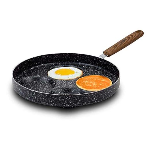 NAVA Naturlig panna | Ø 26 cm | stekpanna med granitbeläggning induktionspanna | för stekta ägg, pannkakor omeletter