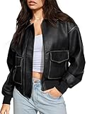 Fengbay Faux Leather Jacket Women Oversized Bomber Motorcycle Y2K Moto Biker Racer Jackets Coat with Pockets