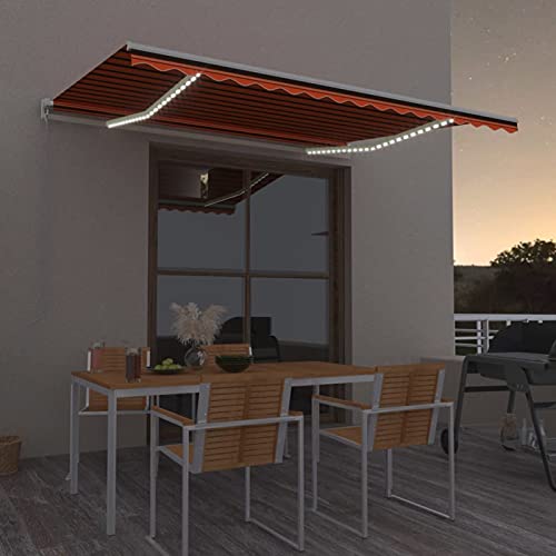 Homgoday Tenda da Sole Retrattile Manuale Tende da Sole per Esterno Tende da Sole per Balconi Tenda da Sole per Esterno Tenda da Sole a Bracci Estensibili con LED 450x300 cm Arancio Marrone