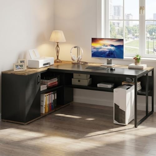 Image of TEKAVO Executive Table for Office | Director Table for Office Cabin | Wood Manager Desk with Storage Door | 180 cm Long Boss Desk | Left Side Storage