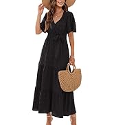 Elescat Abito Estivo Donna Scollo A V Boho - Prendisole Fluido Con Tasche, Nero Taglia L