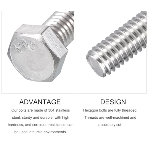 Image of METALLIXITY Hex Head Bolts (5 /16-18 x 2-1 /2 inch) 15Pcs, 304 Stainless Steel 18-8, Fully Threaded, External Hex Drive, Plain Finish, Hex Head Screw Bolt, Silver