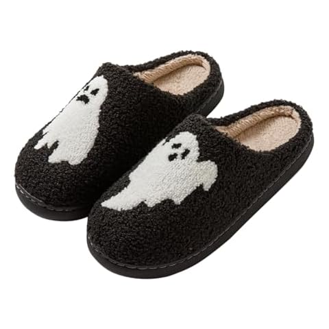 AITEQY Halloween Slippers for Women Retro Cozy Comfy Plush Warm Fur Lined House Slippers Lightweight Fuzzy Slip-on Shoes Gold Cover