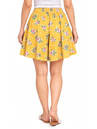 Image of B STORIES Women's Flared Shorts - Culottes with Pockets|Soft Viscose Lounge & Beach Wear|Mid-Rise Elastic Waistband|Casual Indo-Western Half Pants|Summer Resort & Everyday Wear for Women