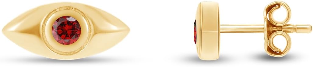 Simulated Birthstone Dainty Tiny Evil Eye Mini Stud Earrings In 14k Gold Over Sterling Silver Jewelry for Her