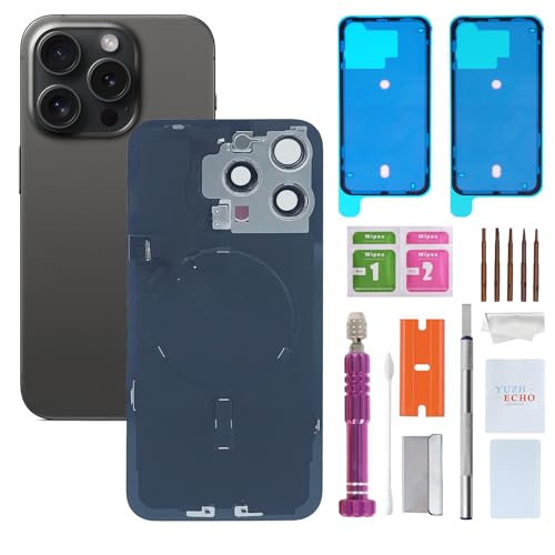 Back Glass Replacement for iPhone 15 Pro Max(6.7 inches,Black Titanium) Integrated Glass & Wireless Charging Repair Tools are Included
