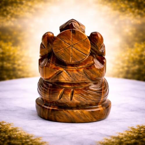 Image of Tiger Eye Crystal Ganesha Idol Figurine, Brown, Spiritual, Natural Stone, 2 Inches, 50-80 GMS, Home Decor and Car Dashboard