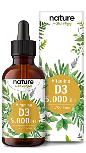 Vitamina D3 5000 U.I. por gota, Alta dosis - 50ml (líquido) en aceite MCT de coco - Gotas de Vitamina D3 altamente biodisponible y estable - Probado en laboratorio, sin aditivos