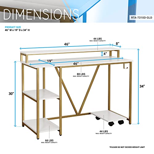 Techni Mobili Computer Desk - Industrial Writing Desk With Storage Shelves, Monitor Stand, & Accessory Holder - Home Office Laptop Computer Table With Cpu Caddy & 2-Tier Small Bookshelf Space #TOP2
