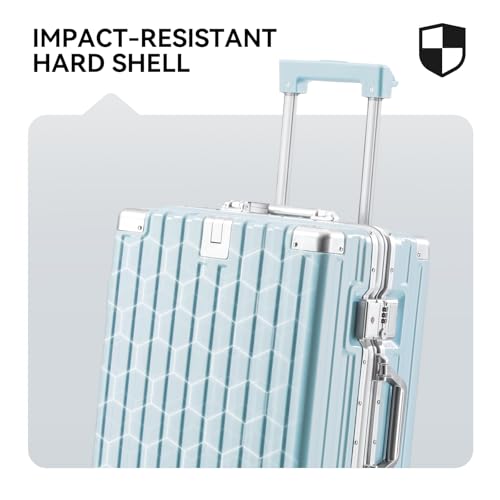 Expandable hard shell luggage with universal wheels and upgraded accessories (Blue, 26 IN)3