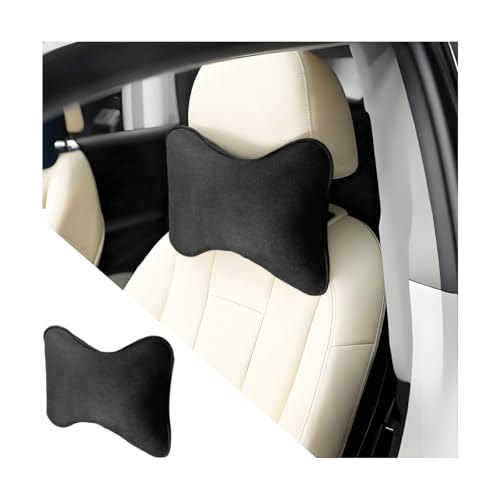Ywdiml Car Headrest Pillow, Suede Soft Comfortable Breathable Vehicle Seat Neck Support Cushion with Adjustable Strap, Ergonomic Design Auto Head Rest Pad, Universal for Sedan RV Truck (Black)