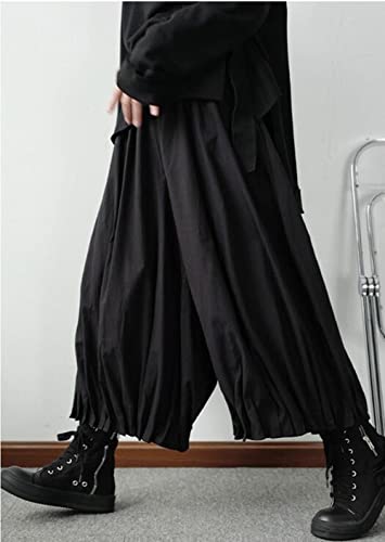 Aitfineism Men's Casual Skirt Pants Loose Wide Leg Harem Pant Japanese Harajuku Kimono Trousers (Large, Black 1) #TOP3